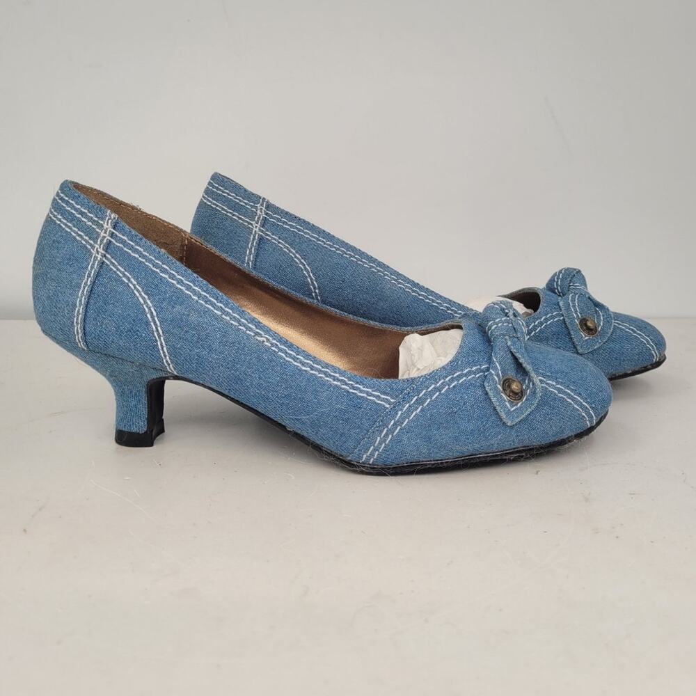 Coup D'etat Denim Bow Kitten Heels Y2K Coquette Romantic Style - Picture 6 of 11